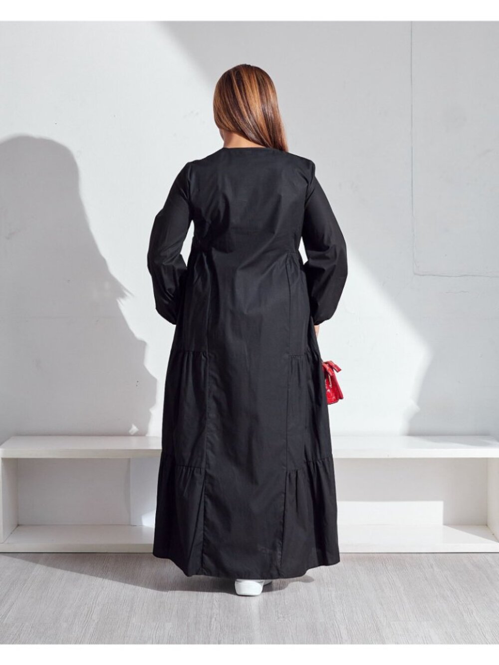 Zara Tiered Maxi Dress Size Small Black 100% Cotton Long Sleeve V Neck - Picture 2 of 14